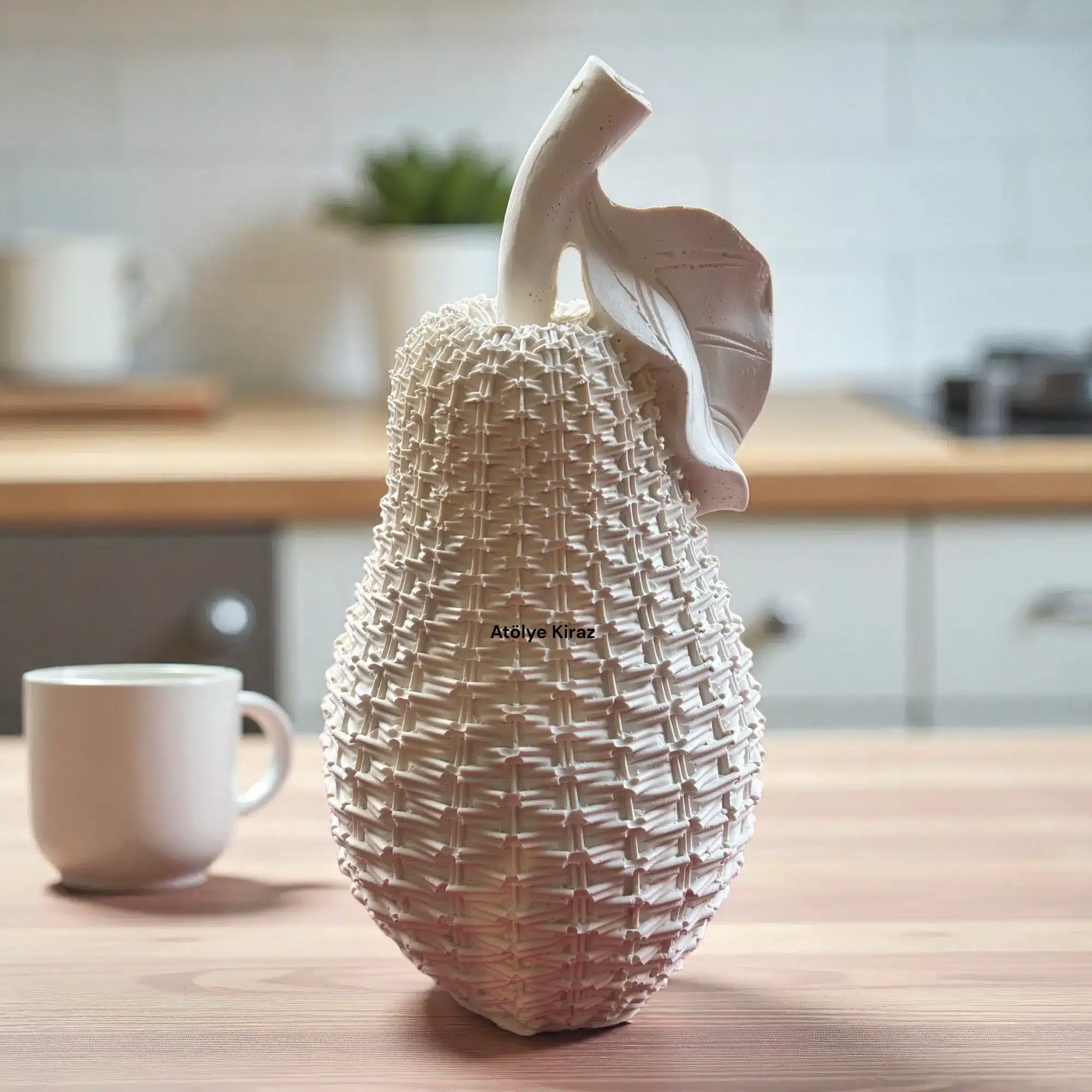 Ham Taş Tozu Rattan Armut Figürü : Boyanabilir Modern Meyve Heykeli 4 Ham Polyester Rattan Armut Figürü : Boyanabilir Modern Meyve Heykeli