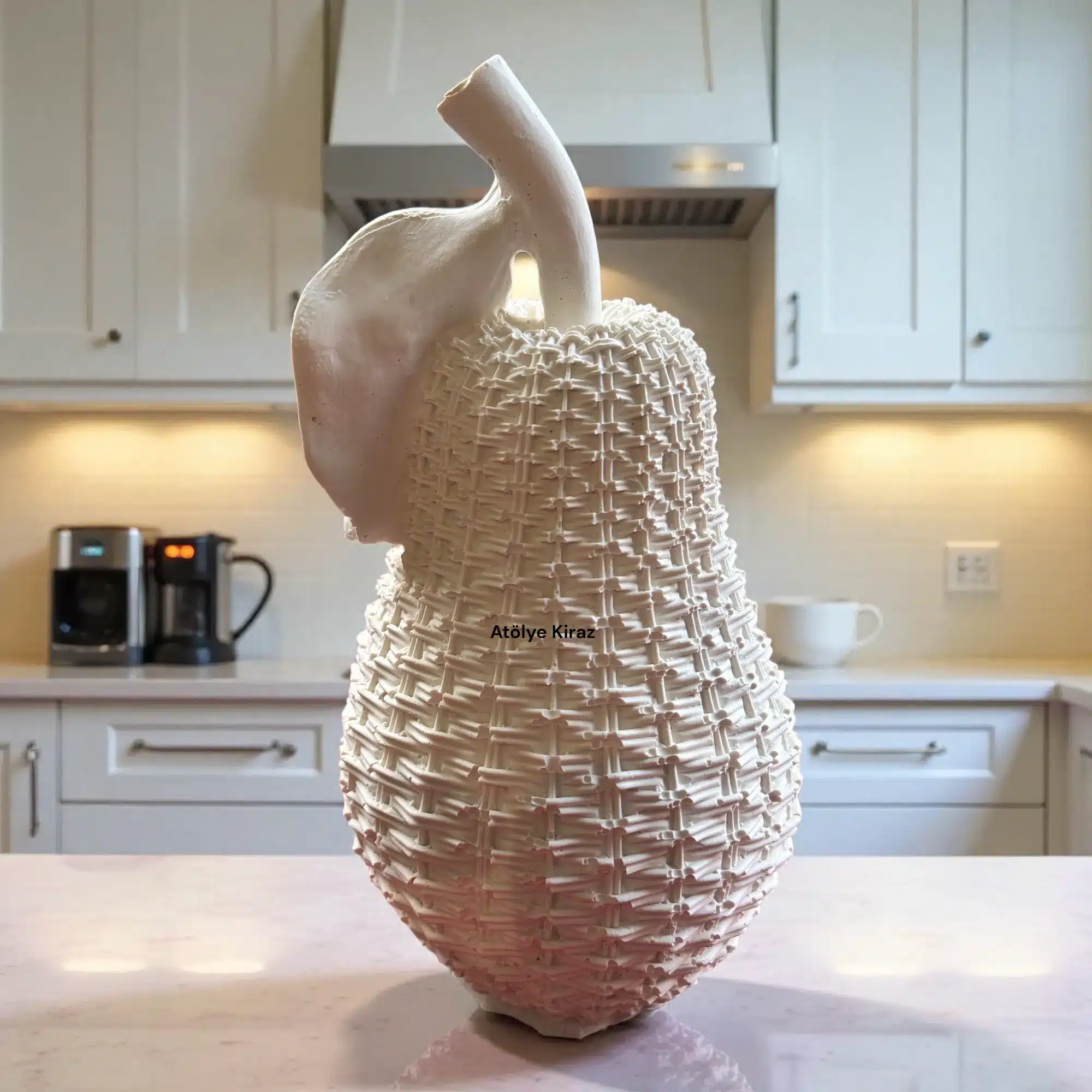 Ham Taş Tozu Rattan Armut Figürü : Boyanabilir Modern Meyve Heykeli 3 Ham Polyester Rattan Armut Figürü : Boyanabilir Modern Meyve Heykeli