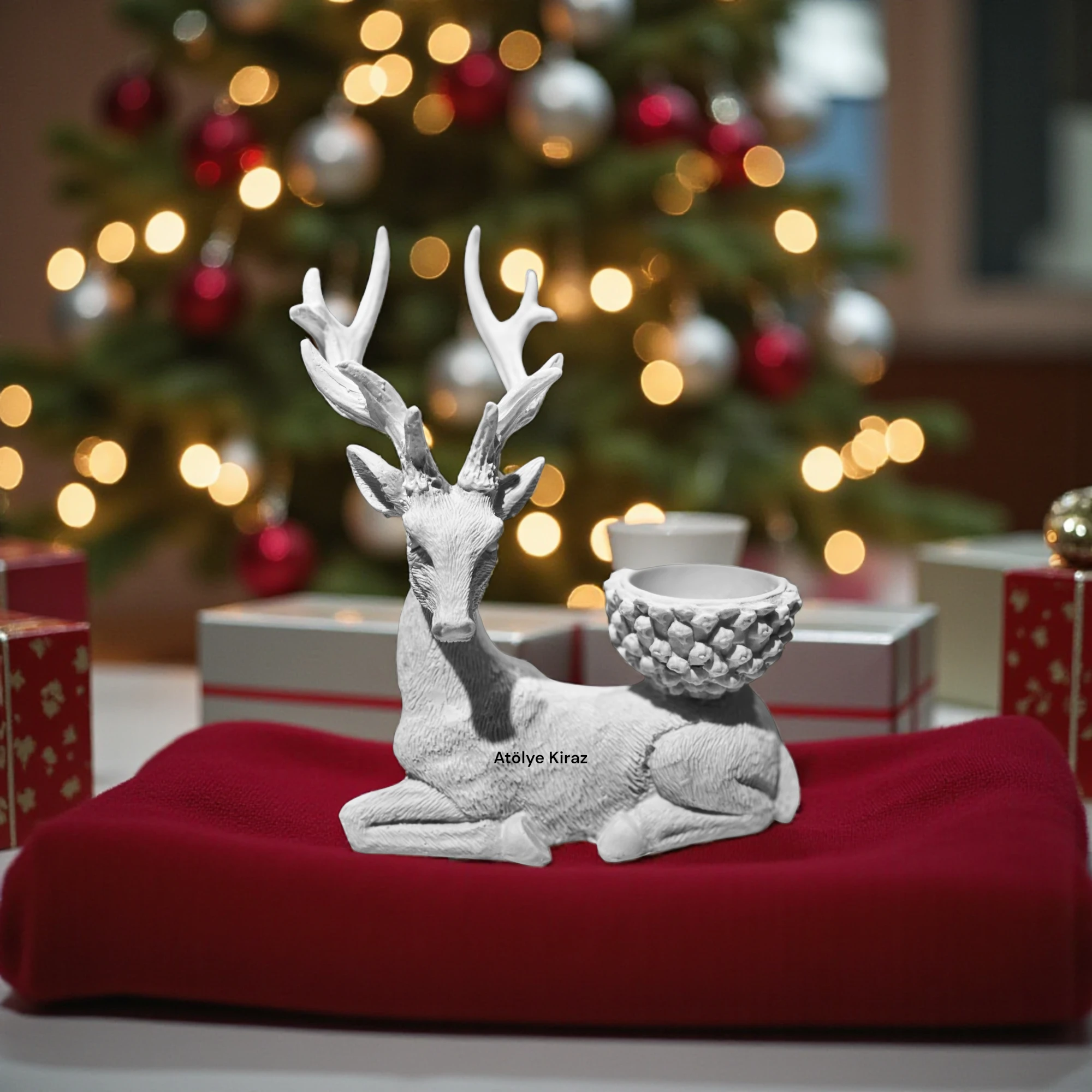 Polyester Geyik Mumluk Seti : İkili Boyanabilir Yılbaşı Figür Dekor 6 Polyester Geyik Mumluk Seti : İkili Boyanabilir Yılbaşı Figür Dekor