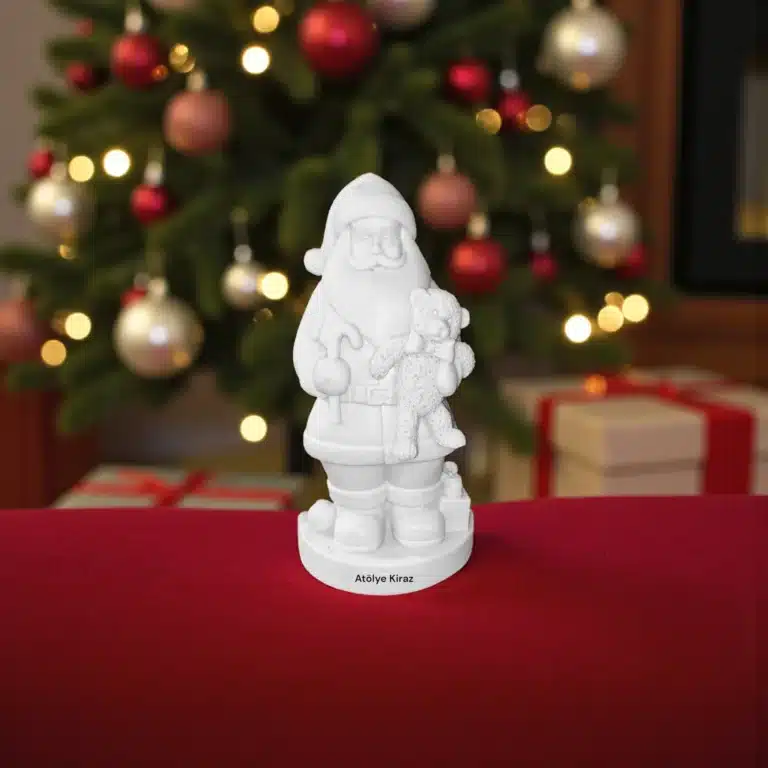 Ayıcık Taşıyan Noel Baba Heykeli : Boyanabilir Yılbaşı Figürü