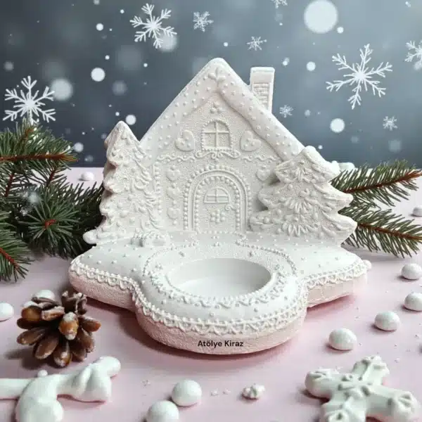 Yılbaşı Evi Figürlü Mumluk : Dekoratif Çam Ağaçlı Tealight Mumluk
