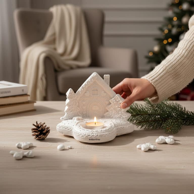 Yılbaşı Evi Figürlü Mumluk : Dekoratif Çam Ağaçlı Tealight Mumluk