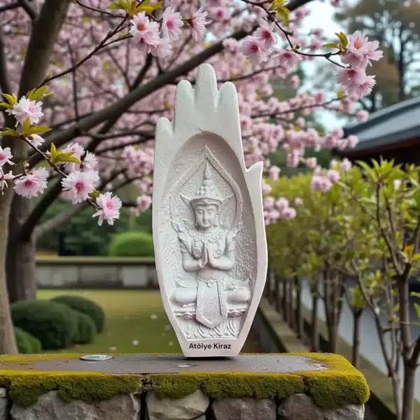 El Figürlü Buda Heykeli : Polyester Dekoratif Zen Biblosu