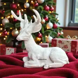 Dekoratif Geyik Heykeli : Yılbaşı Temalı Yatan Geyik Biblosu