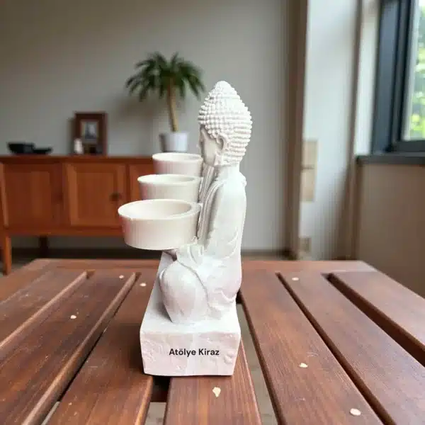 Üçlü Buda Figürlü Dekoratif Mumluk: Zen Ve Meditasyon Objesi