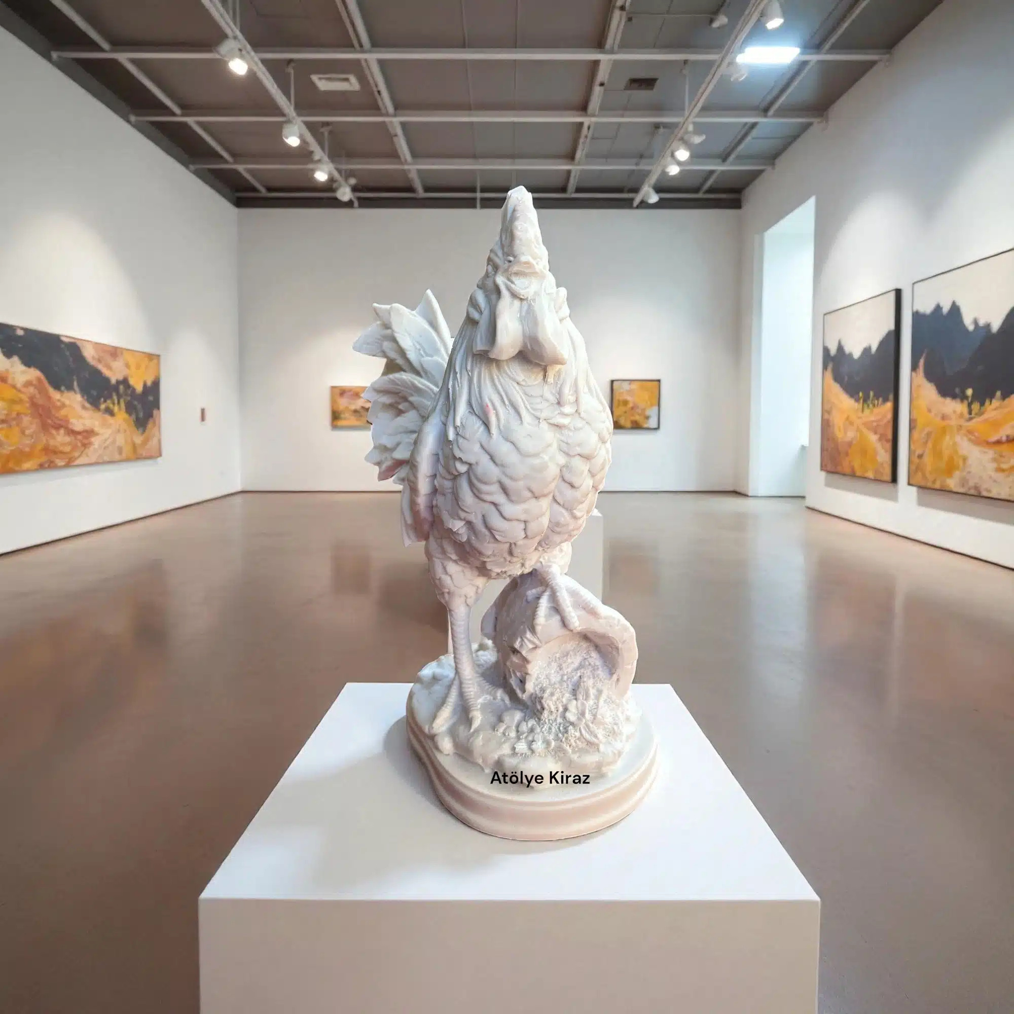 Dökülen Saksı Üzerinde Horoz Heykeli: Çiftlik Evi Temalı Boyanabilir Biblo 2 Ham Polyester Dökülen Saksı Üzerinde Horoz Heykeli : Çiftlik Evi Temalı Boyanabilir Biblo