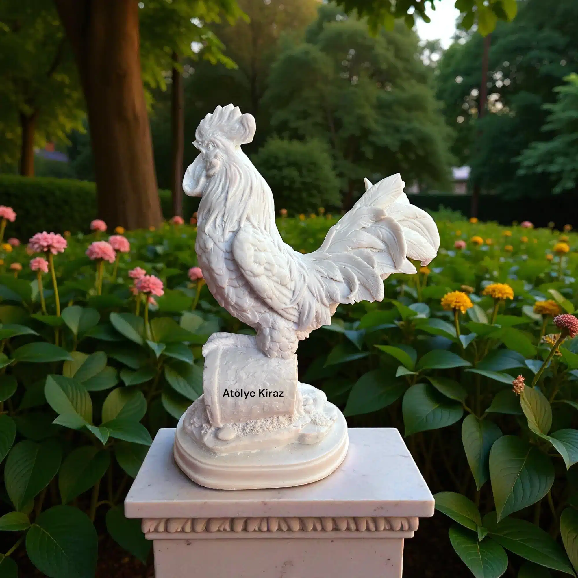 Dökülen Saksı Üzerinde Horoz Heykeli: Çiftlik Evi Temalı Boyanabilir Biblo 3 Ham Polyester Dökülen Saksı Üzerinde Horoz Heykeli : Çiftlik Evi Temalı Boyanabilir Biblo