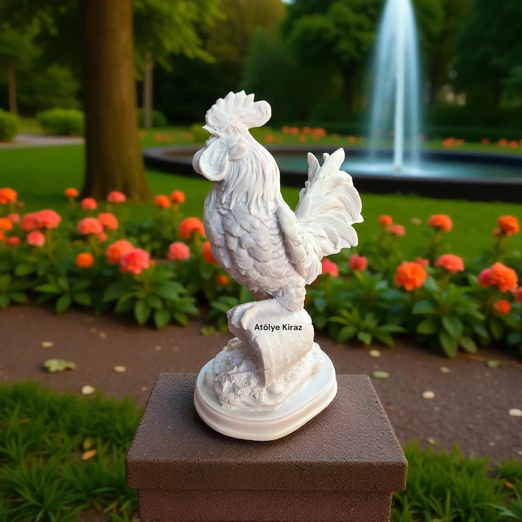 Ham Polyester Dökülen Saksı Üzerinde Horoz Heykeli : Çiftlik Evi Temalı Boyanabilir Biblo