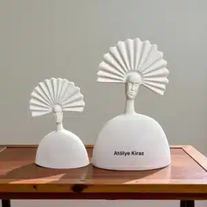 Ham Polyester Yelpaze Saçlı Kadın Heykeli : Modern Sanat Temalı Büst Seti