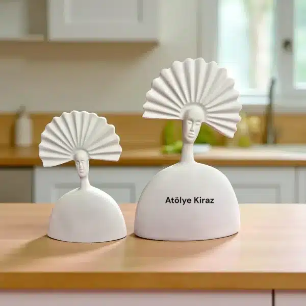 Ham Polyester Yelpaze Saçlı Kadın Heykeli : Modern Sanat Temalı Büst Seti