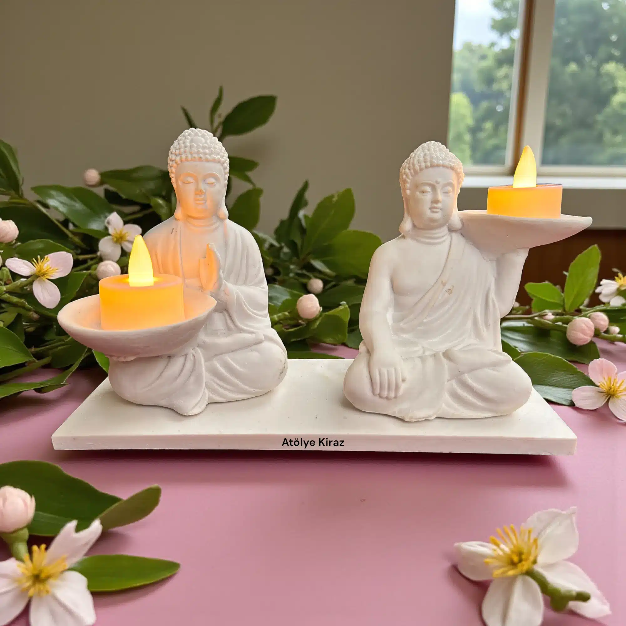 Ham Polyester Buda Mumluk Seti : İkili Yoga ve Meditasyon Figürü