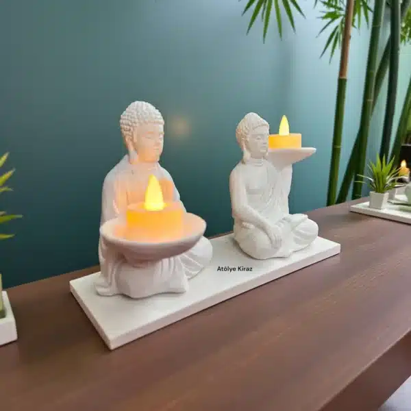 Ham Polyester Buda Mumluk Seti : İkili Yoga Ve Meditasyon Figürü