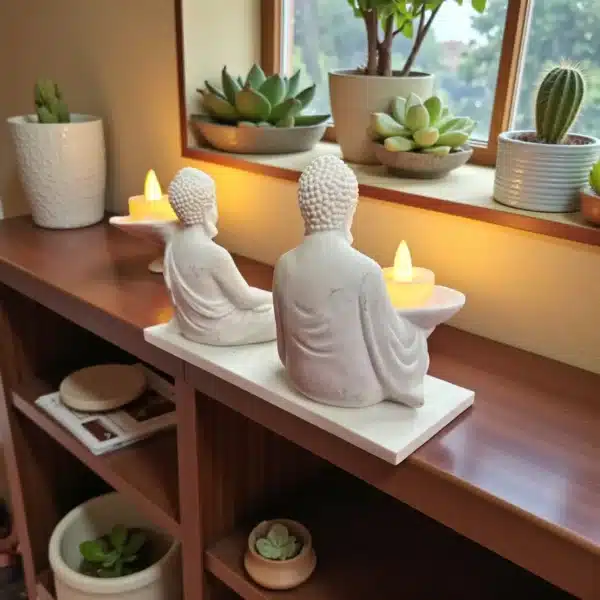 Ham Polyester Buda Mumluk Seti : İkili Yoga Ve Meditasyon Figürü