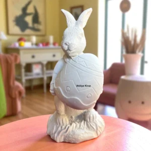 Paskalya Tavşan Biblosu : Yumurtalı Boyanabilir Tavşan Figürü - (6,5x8,5x13,5 cm) 8 Paskalya Tavşan Biblosu : Yumurtalı Boyanabilir Tavşan Figürü
