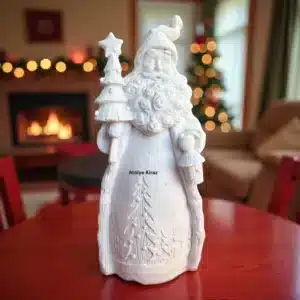 Ham Polyester Noel Baba Heykeli : Çam Ağacı ve Fener Tutan Dekoratif Figür