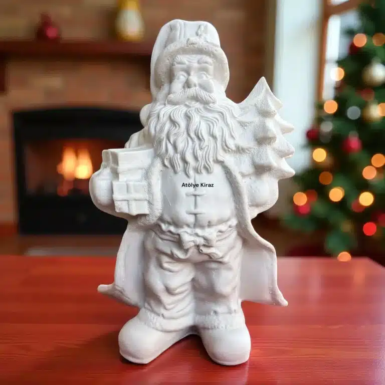Ham Polyester Yılbaşı Hediyesi Tutan Noel Baba Heykeli : Yılbaşı Hediyesi ve Ev Dekoru - (11x16x27 cm)