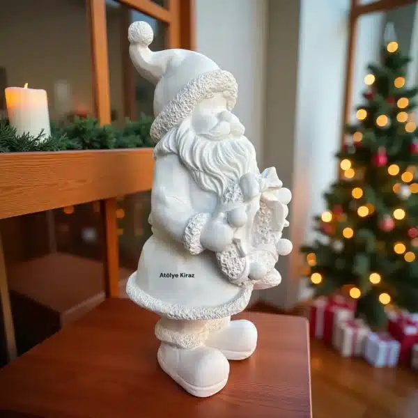 Ham Polyester Çelenkli Noel Baba Figürü : Kış Temalı Boyanabilir Yılbaşı Hediyesi Ve Ev Dekoru
