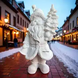 Ham Polyester Yılbaşı Ağacı Tutan Noel Baba Heykeli : Yılbaşı Hediyesi ve Dekoru