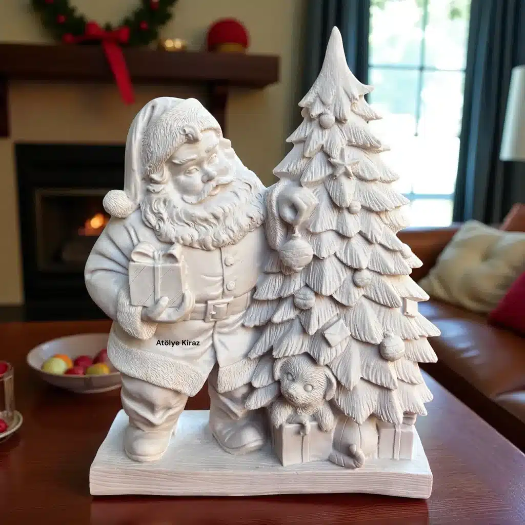 Ham Polyester Noel Baba ve Ağaç Figürü : Yılbaşı Hediyesi ve Ev Dekoru