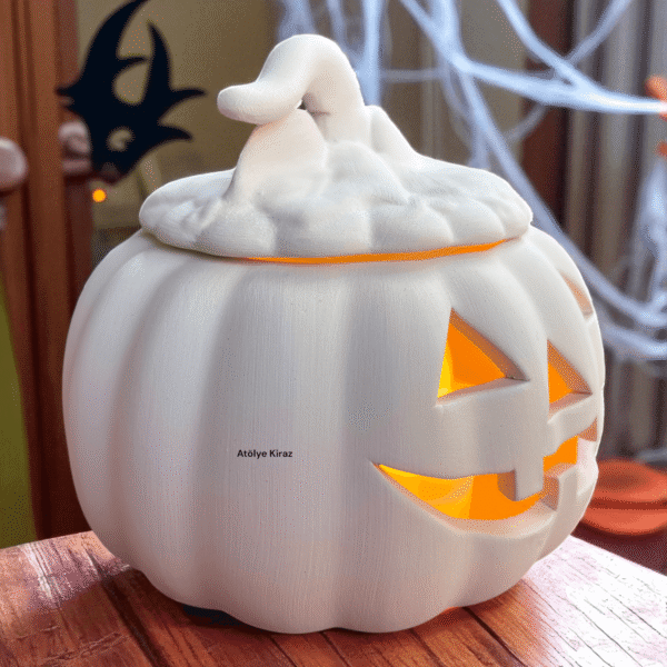 Ham Seramik Halloween Objesi: Boyanabilir Işıklı Kabak Figür - Görsel 4