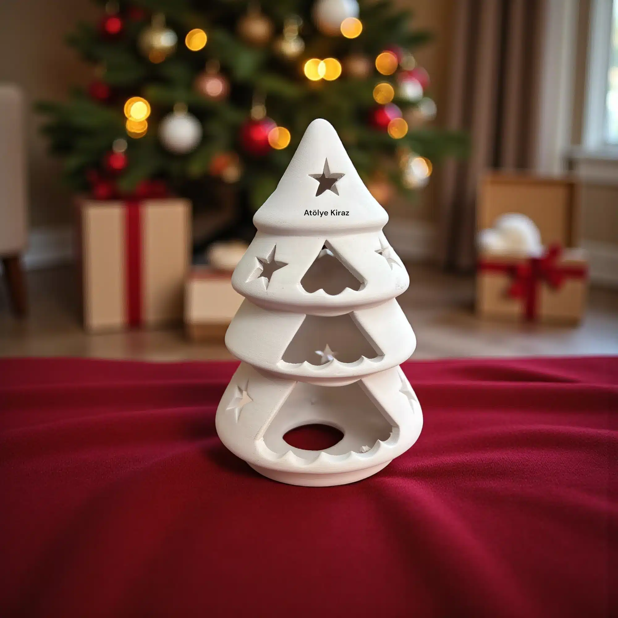 Seramik Yılbaşı Ağacı Mumluk : Boyanabilir Yıldızlı Dekoratif Fener 1 Seramik Yılbaşı Ağacı Mumluk : Boyanabilir Yıldızlı Dekoratif Fener