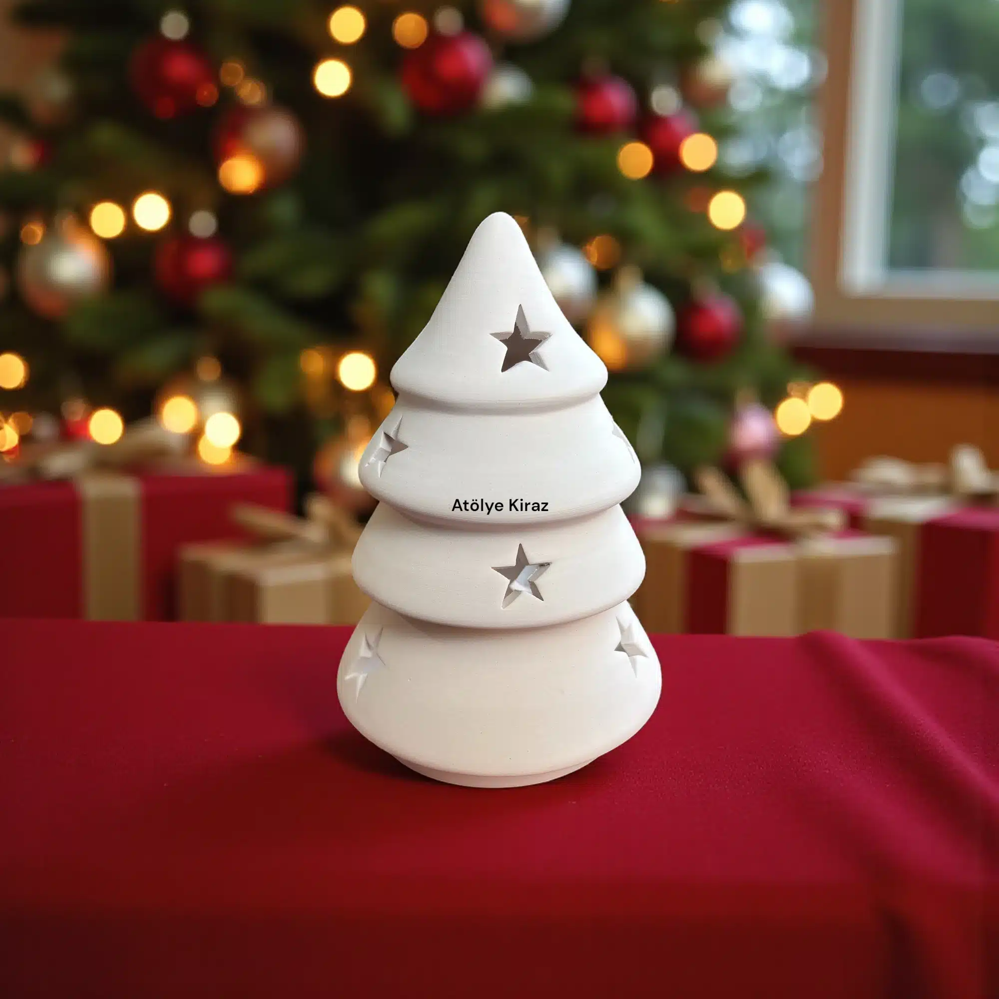 Seramik Yılbaşı Ağacı Mumluk : Boyanabilir Yıldızlı Dekoratif Fener 3 Seramik Yılbaşı Ağacı Mumluk : Boyanabilir Yıldızlı Dekoratif Fener