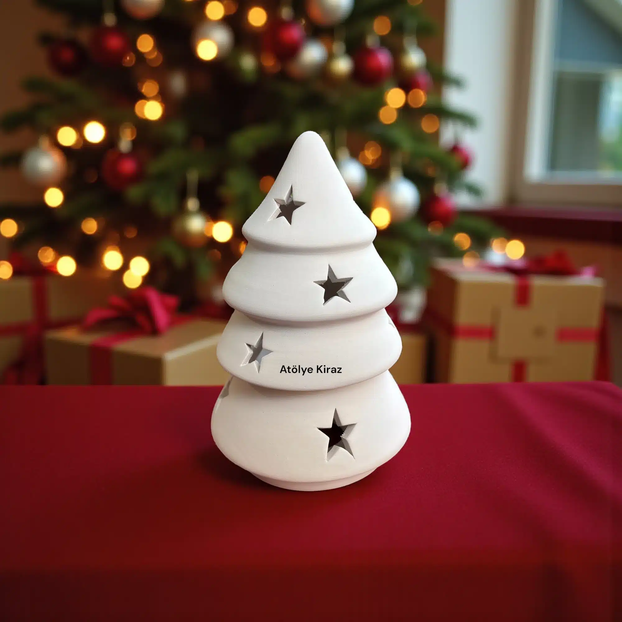 Seramik Yılbaşı Ağacı Mumluk : Boyanabilir Yıldızlı Dekoratif Fener 2 Seramik Yılbaşı Ağacı Mumluk : Boyanabilir Yıldızlı Dekoratif Fener
