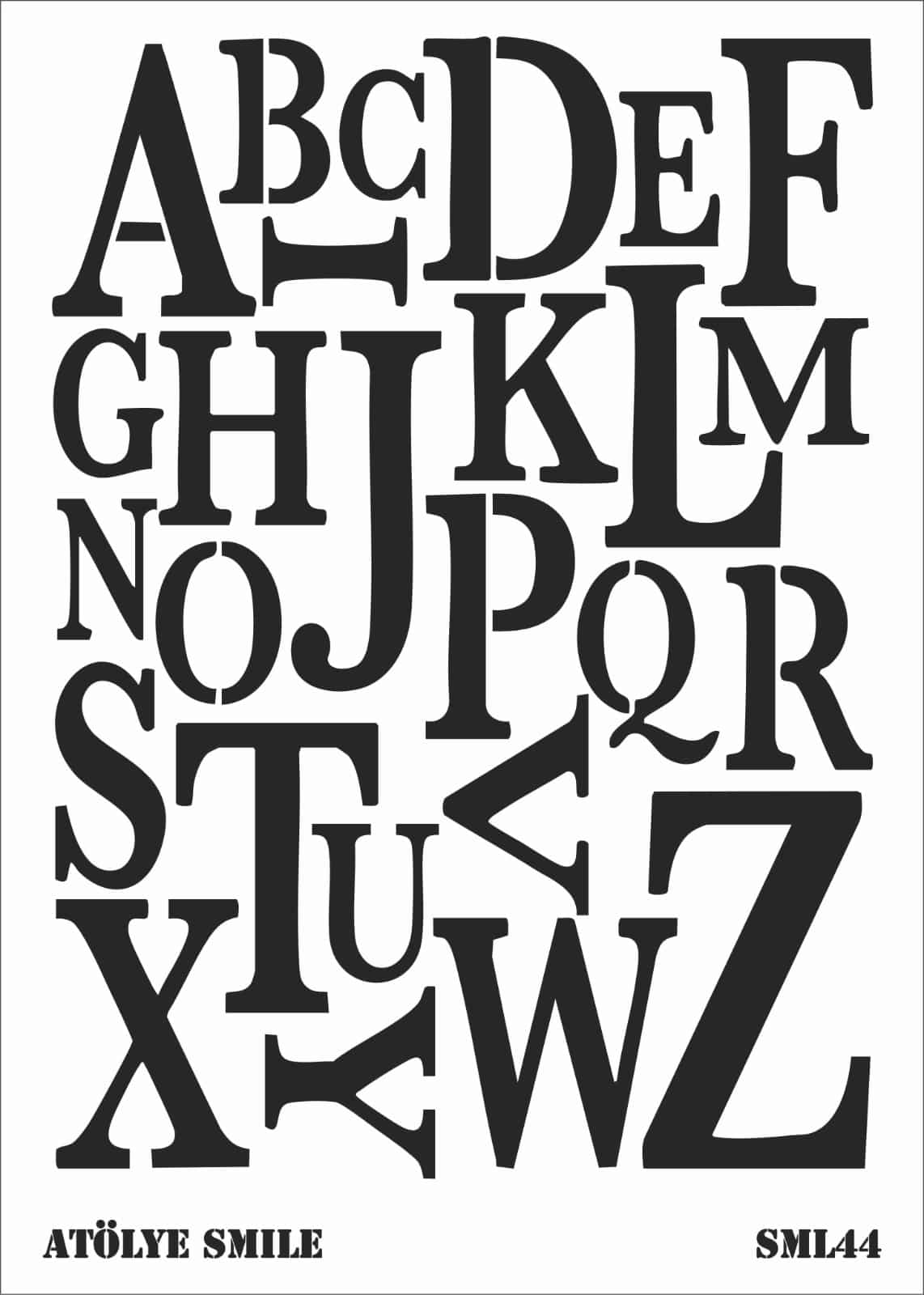 STENCIL44-AS Tüm Harfler Stencil Şablonu-25x35 cm